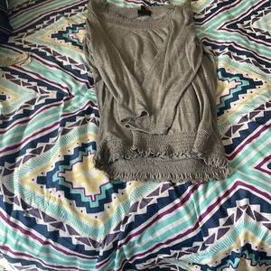 Grey ruffle long sleeve shirt